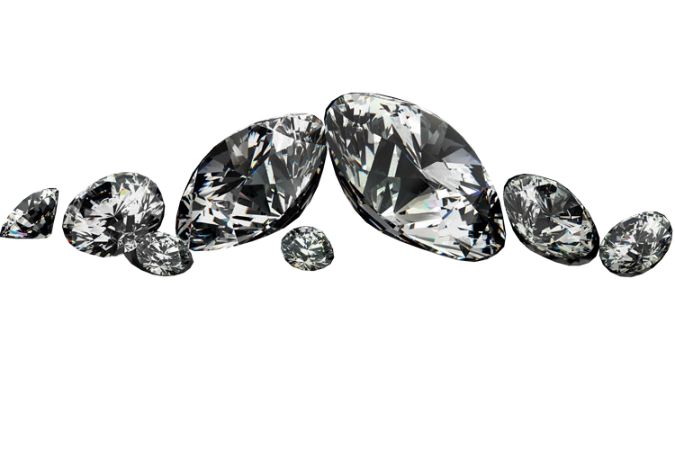 Acht geschliffene Diamanten vor transparentem Hintergrund
