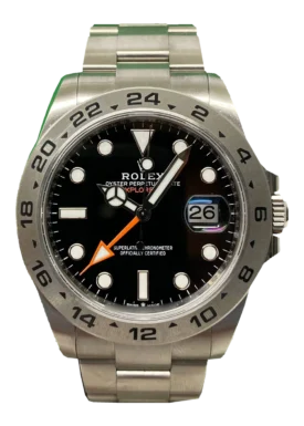 Rolex Explorer II 226570, schwarzes Zifferblatt, Frontansicht