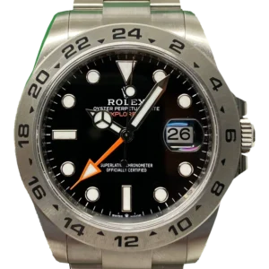 Rolex Explorer II 226570, schwarzes Zifferblatt, Frontansicht