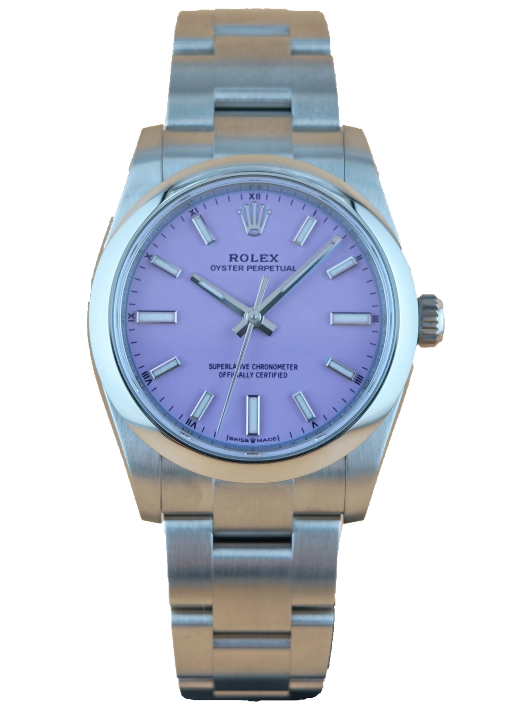 Rolex Oyster Perpetual 34 Lavender Frontansicht
