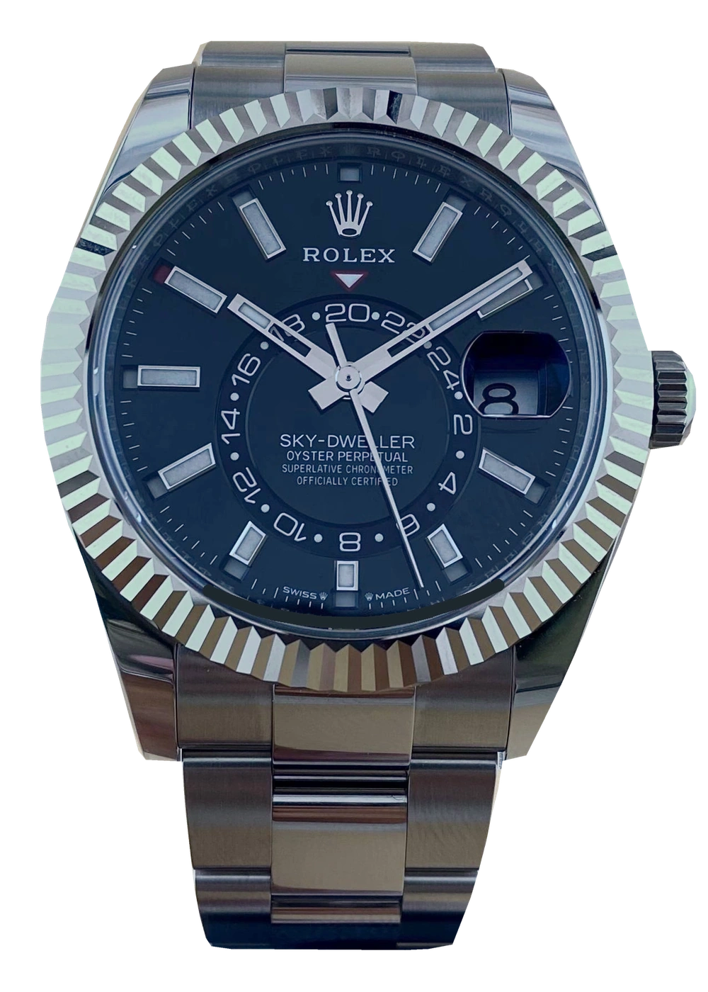 Rolex Sky-Dweller 336934, Frontansicht mit reduziertem Blaustich