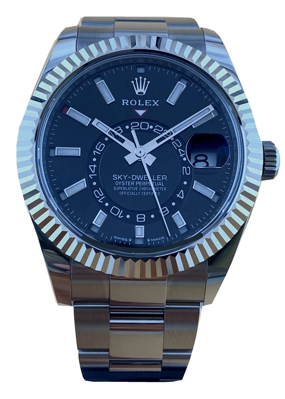 Rolex Sky-Dweller 336934, schwarzes Zifferblatt, Frontansicht