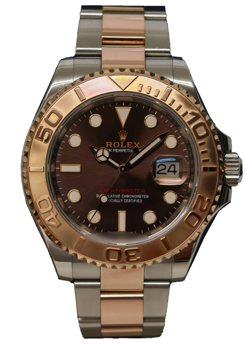 Rolex Yacht-Master 40 Schokoladenbraunes Zifferblatt Frontansicht